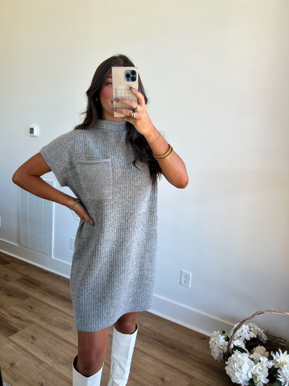 Grey Mock Neck Sweater Dress