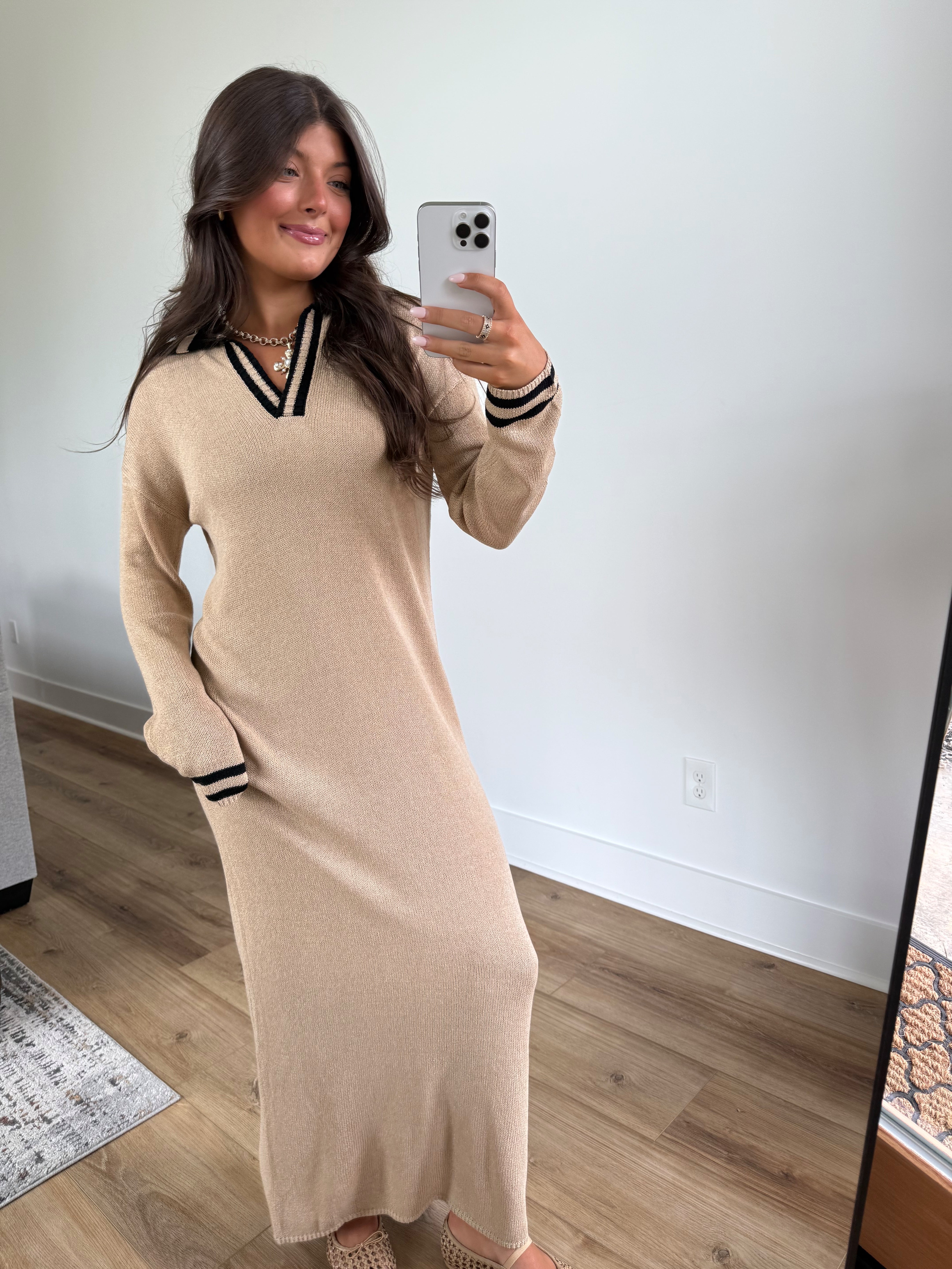Long Sleeve Polo Sweater Dress