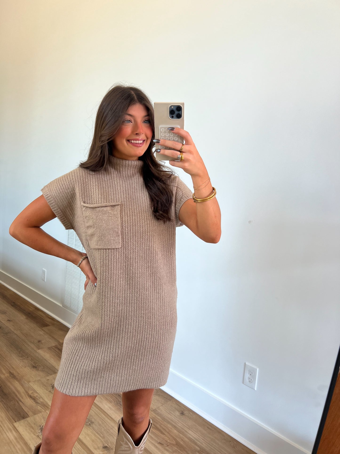 Mocha Mock Neck Sweater Dress (Restock)