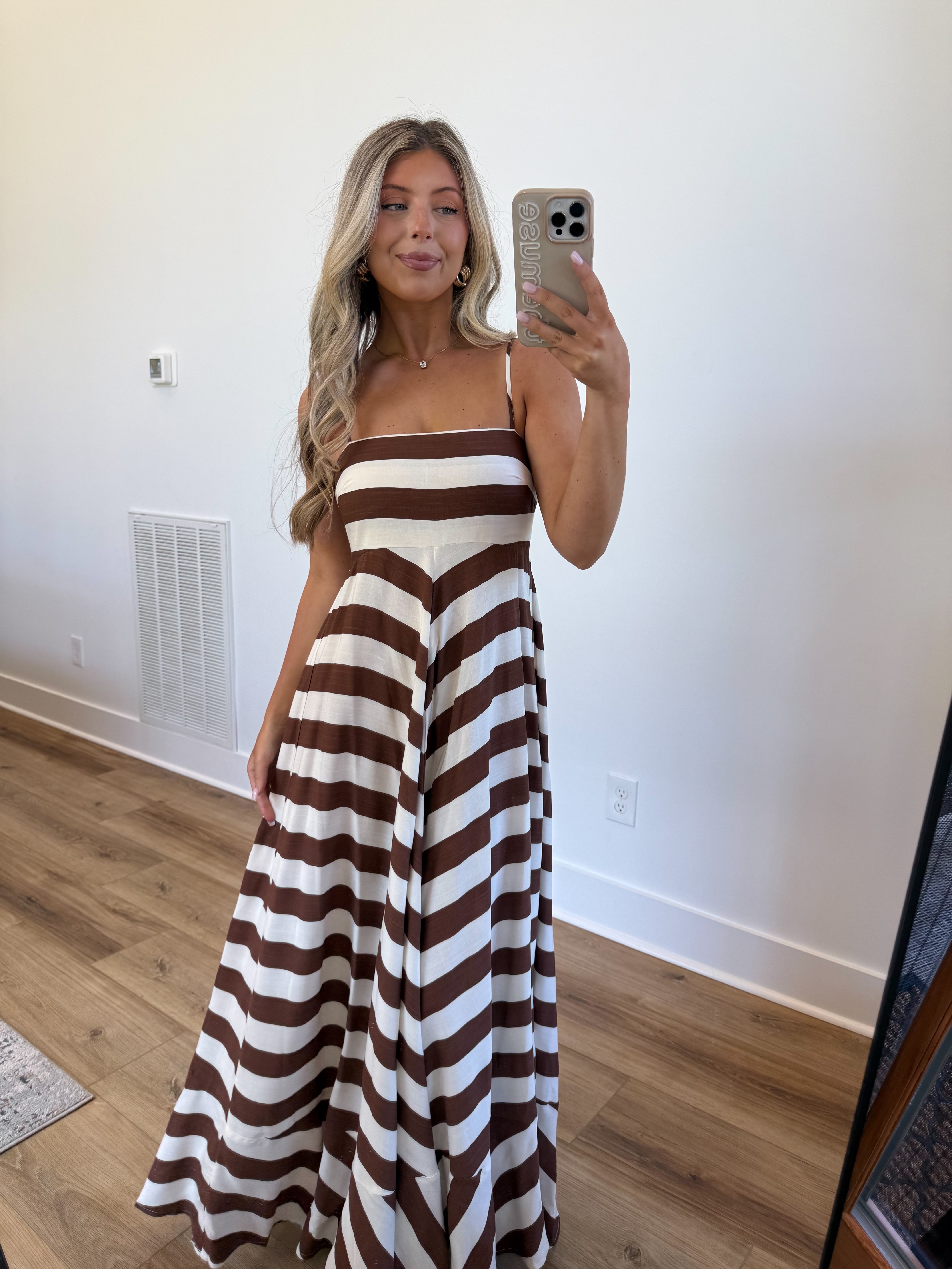 Between The Lines Maxi Dress (Brown)