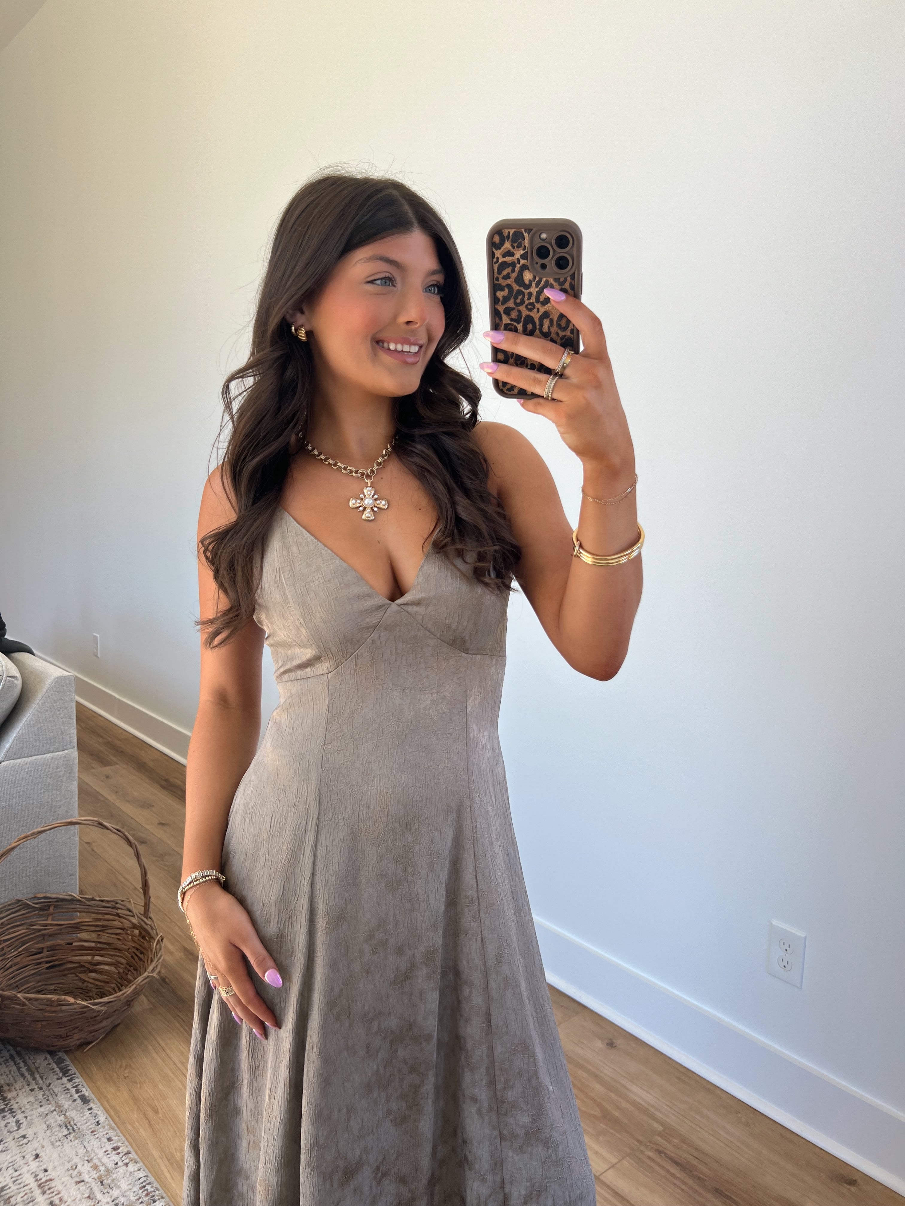 Charcoal/Gold Open Back Maxi Dress