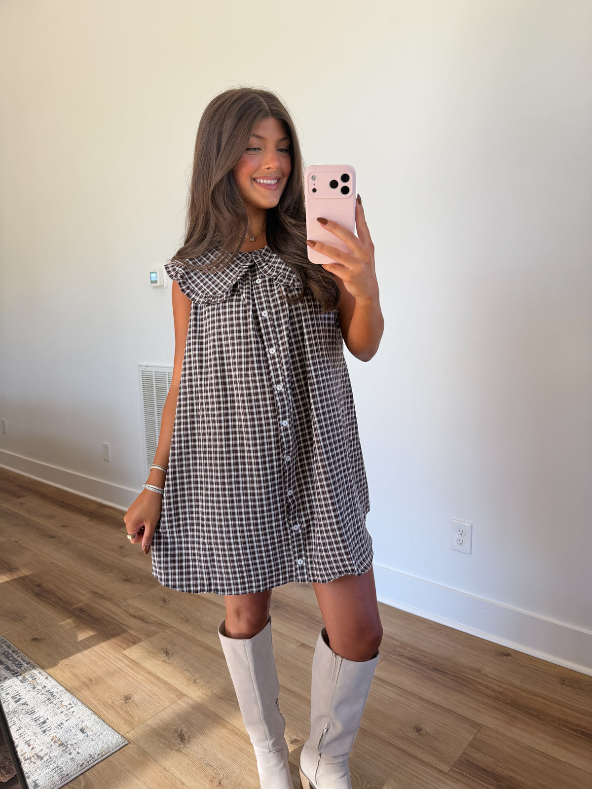 Girly Gingham Peter Pan Collar Mini Dress