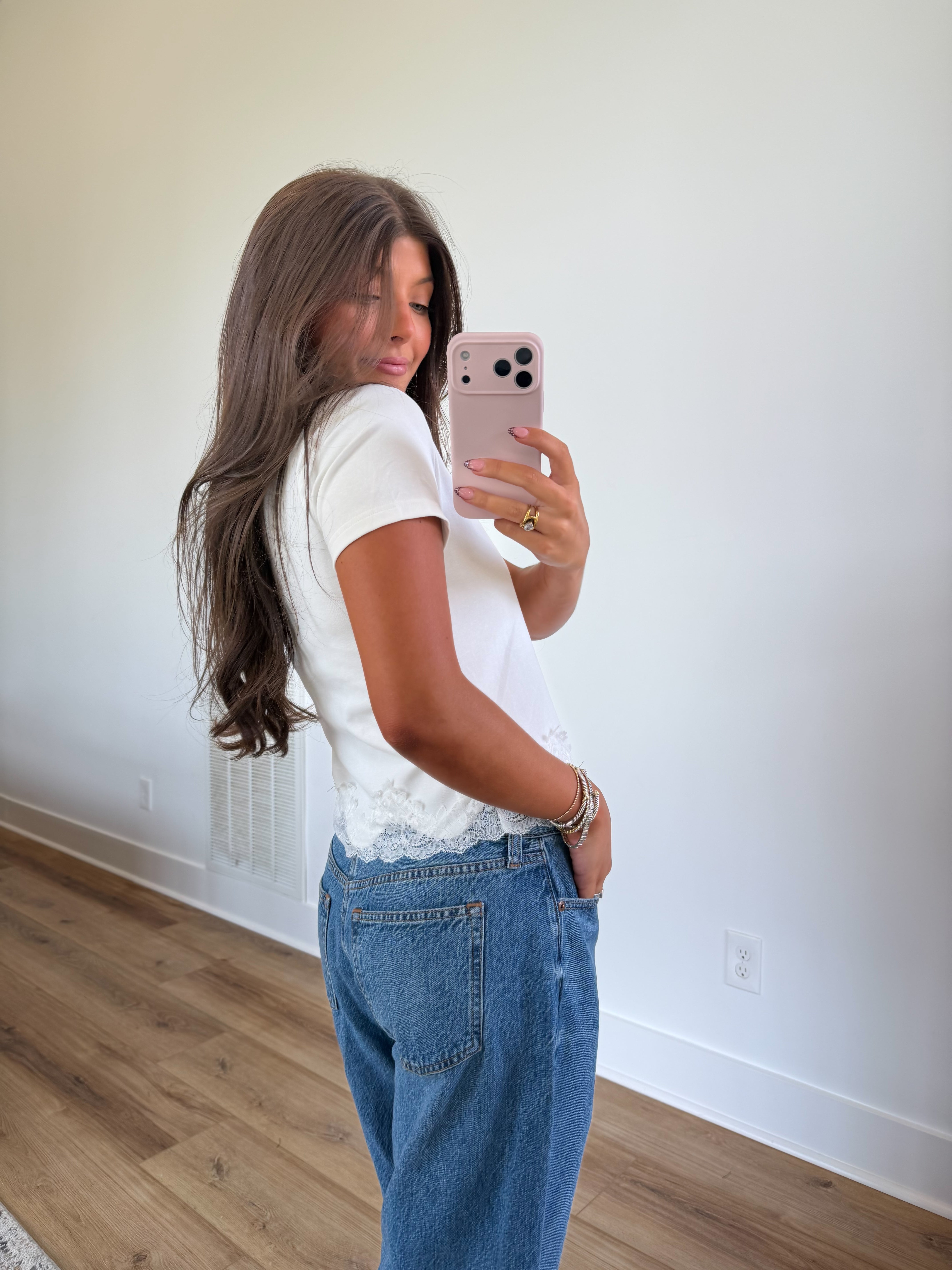 Lace Trim Darling Tee (White)