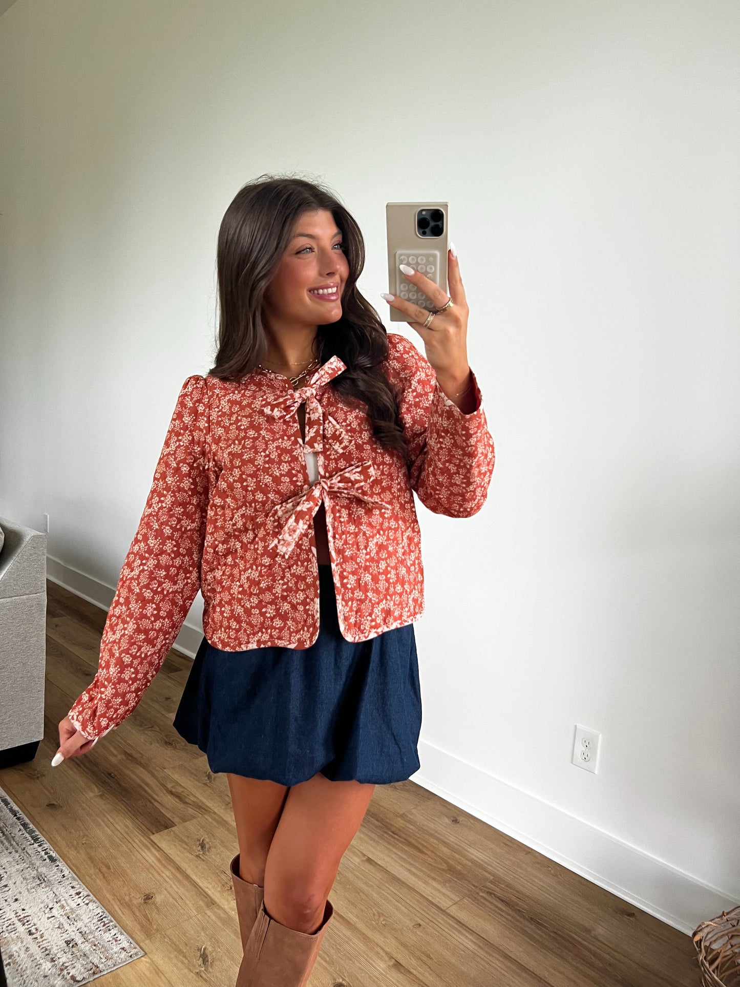 Ditsy Flower Quilted Bow Tie Jacket