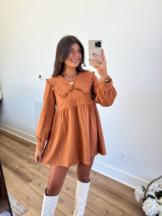 Pumpkin Spice Babydoll Collar Dress (Restock)