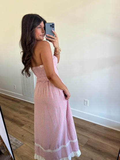 Pink Plaid Midi Dress