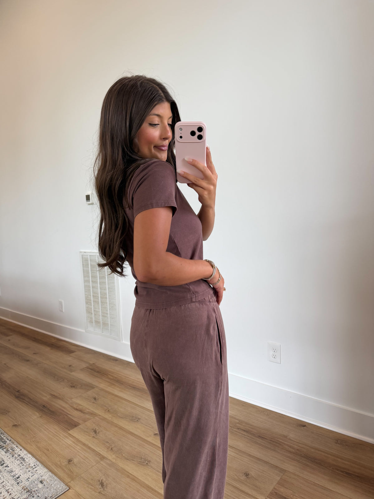 Brown Mineral Washed Baby Tee Set