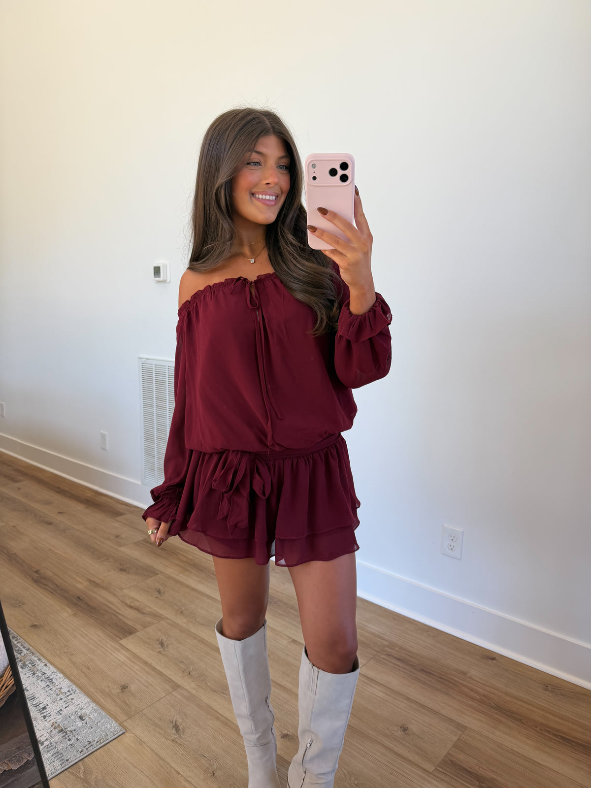Wine Ruffle Romper