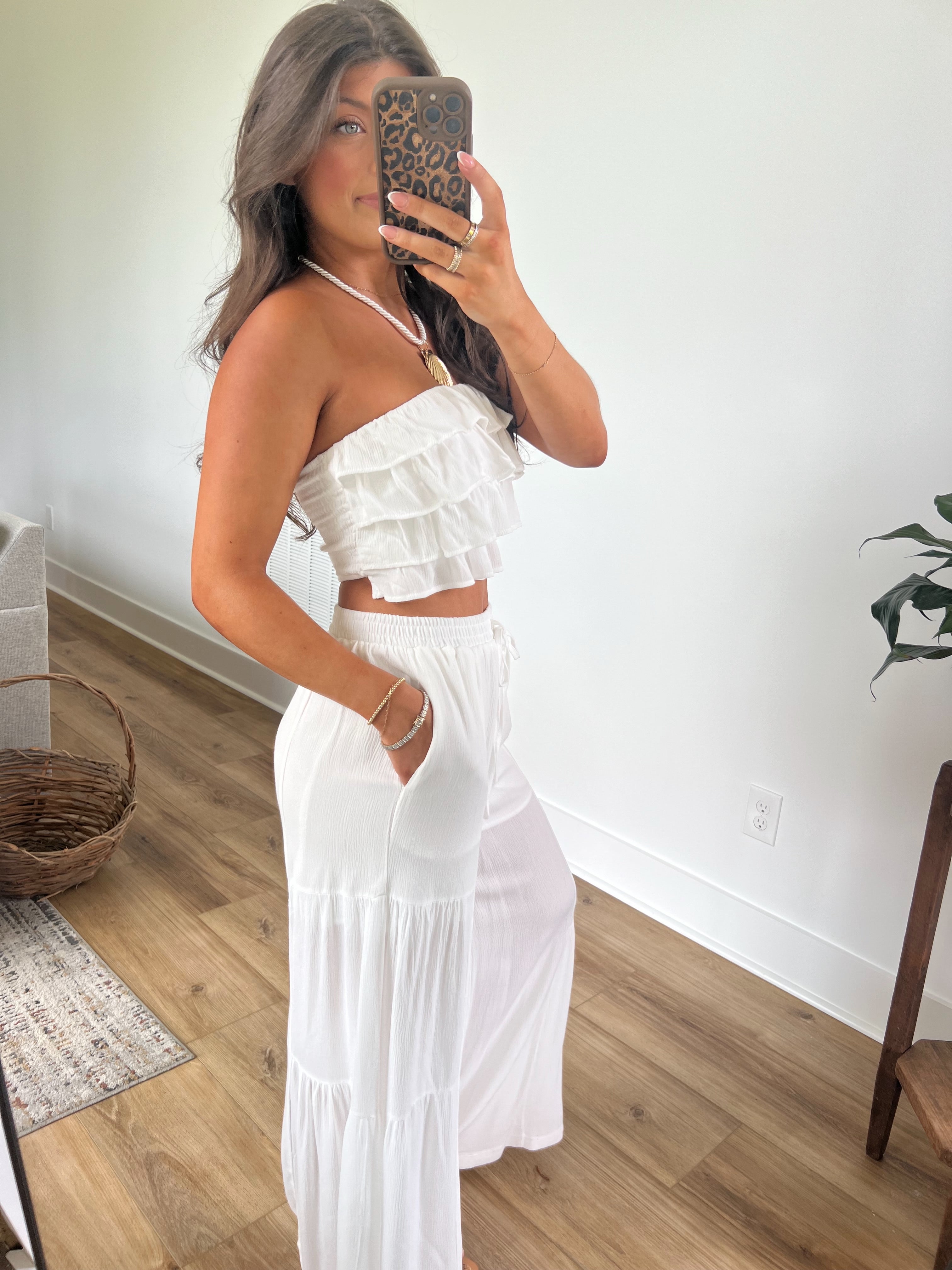 White Ruffle Pants Set