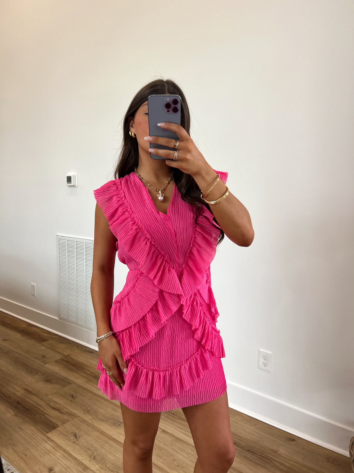 Hot Pink Ruffle Back Cut-Out Mini Dress