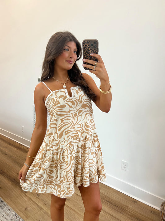 Hawaiian Leaf Contrast Stitch Mini Dress