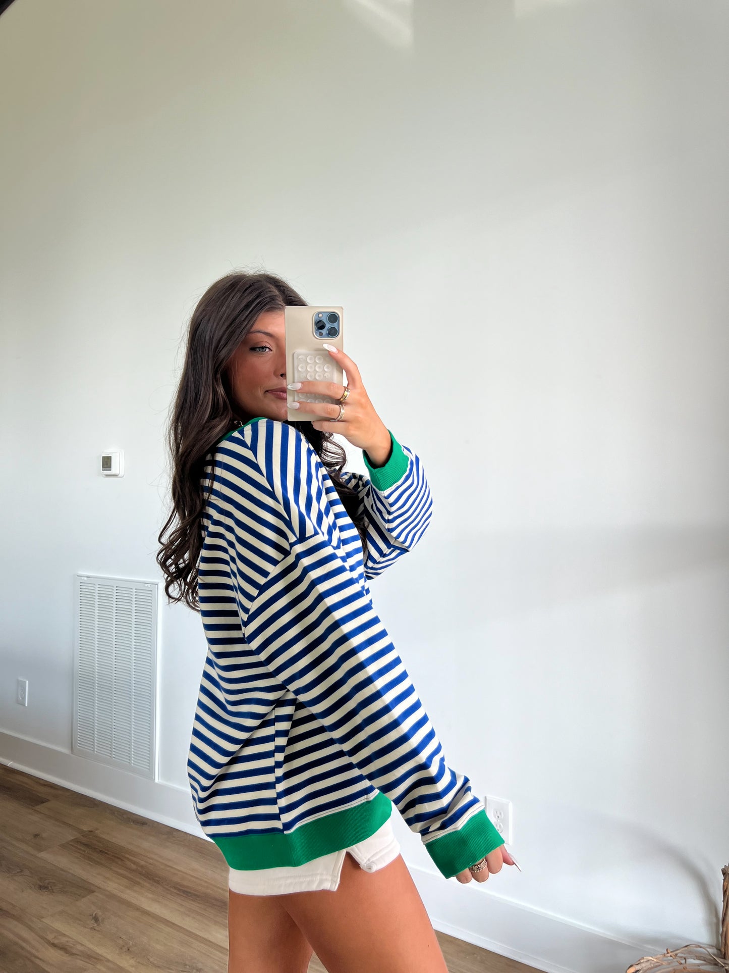 Khloe Blue/White/Green Stripe Top