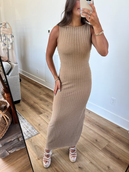 Camel Net Maxi Dress