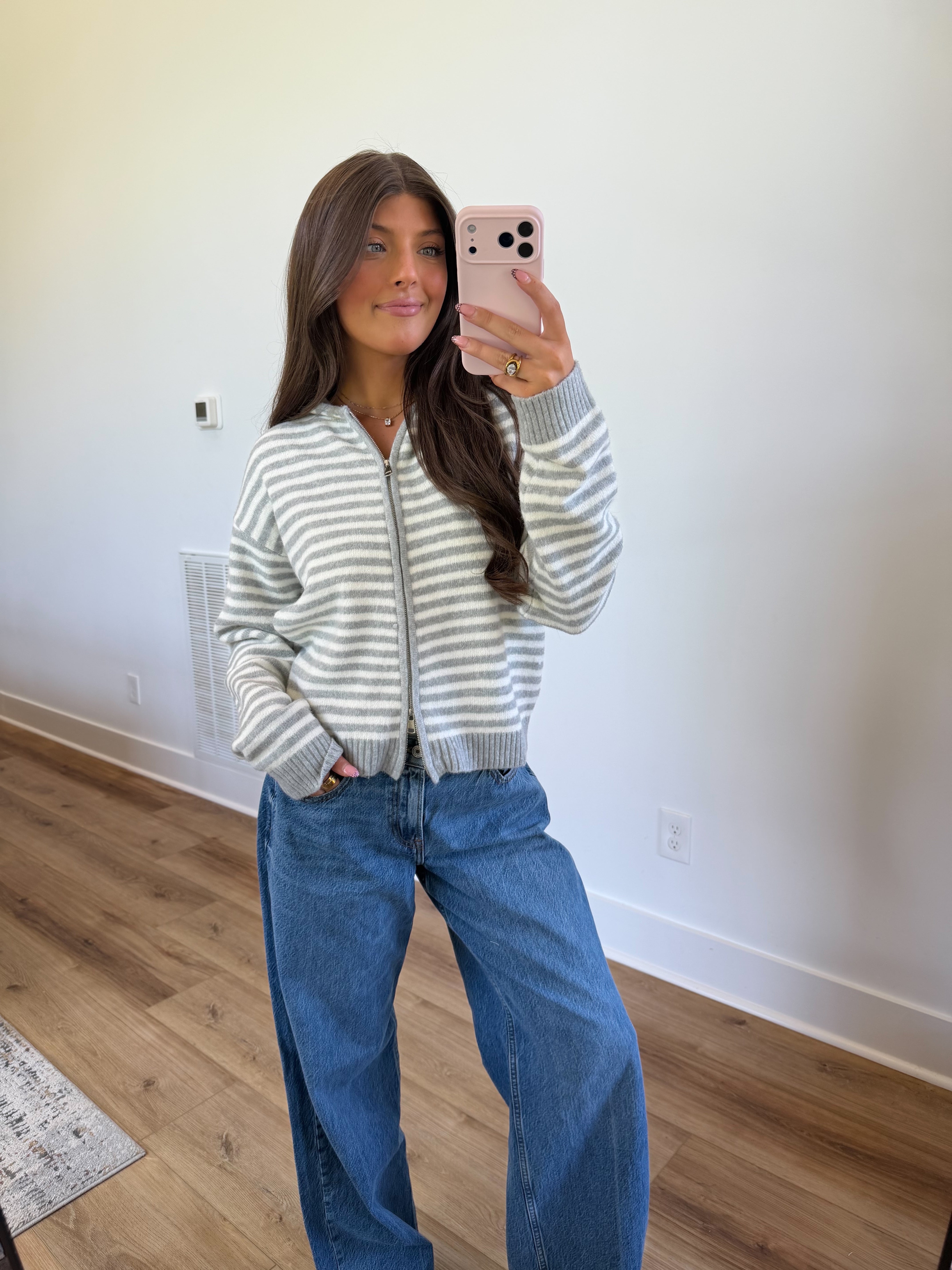 The Maddy Stripe Zip Up (Grey)