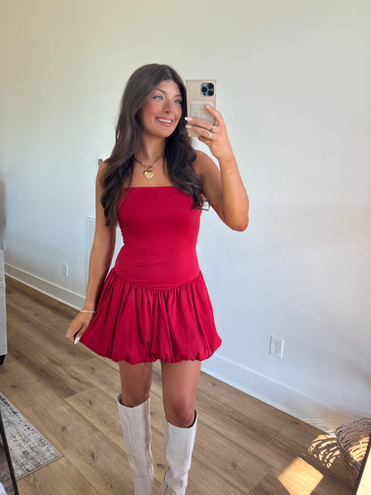 Red Bubble Hem Mini Dress