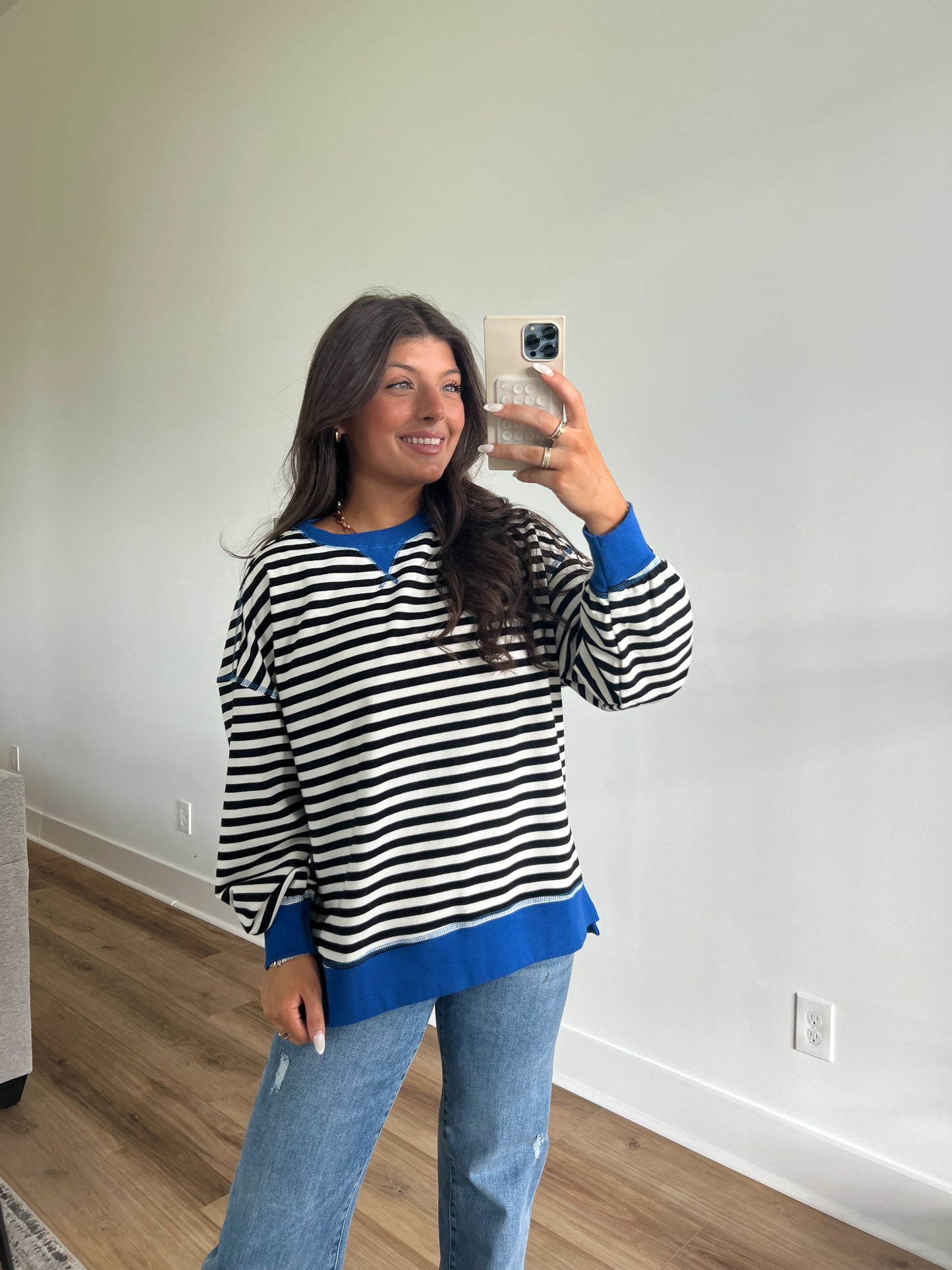 Khloe Black/White/Blue Stripe Top