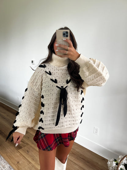 White Festive Turtle Neck Sweater