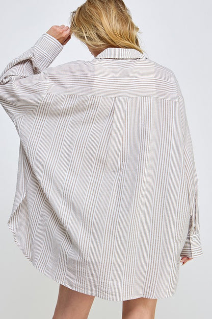 Shoreline Oversized Stripe Button Down Top