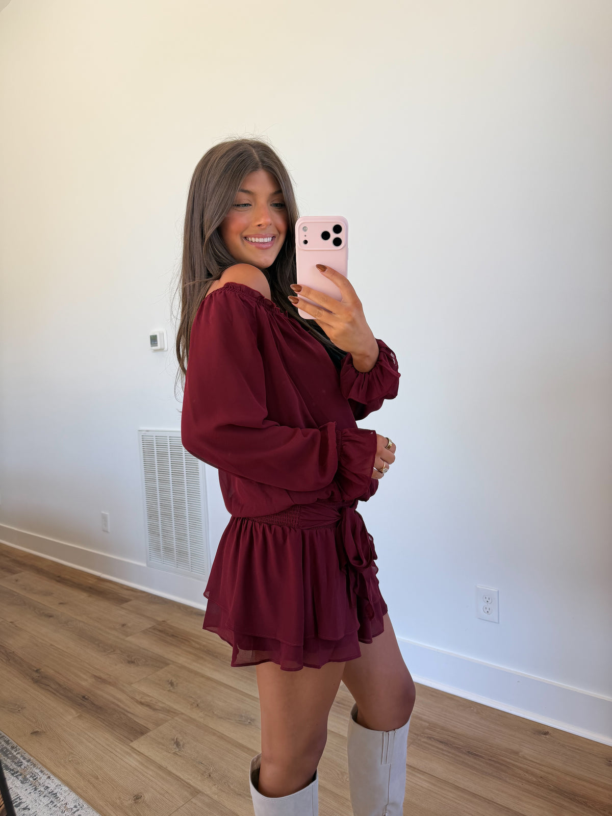 Wine Ruffle Romper