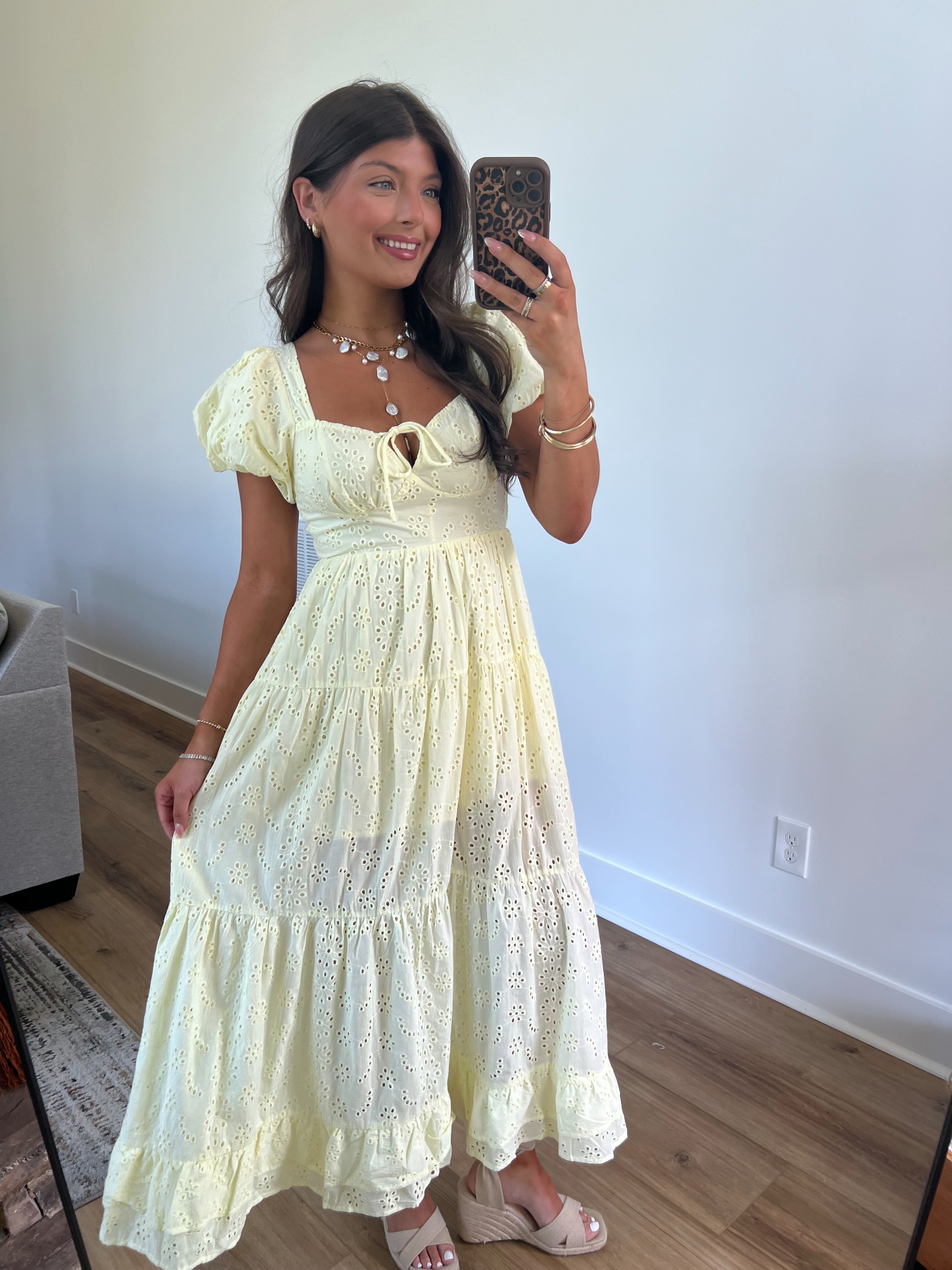 Sweetheart Eyelet Maxi Dress (Yellow)