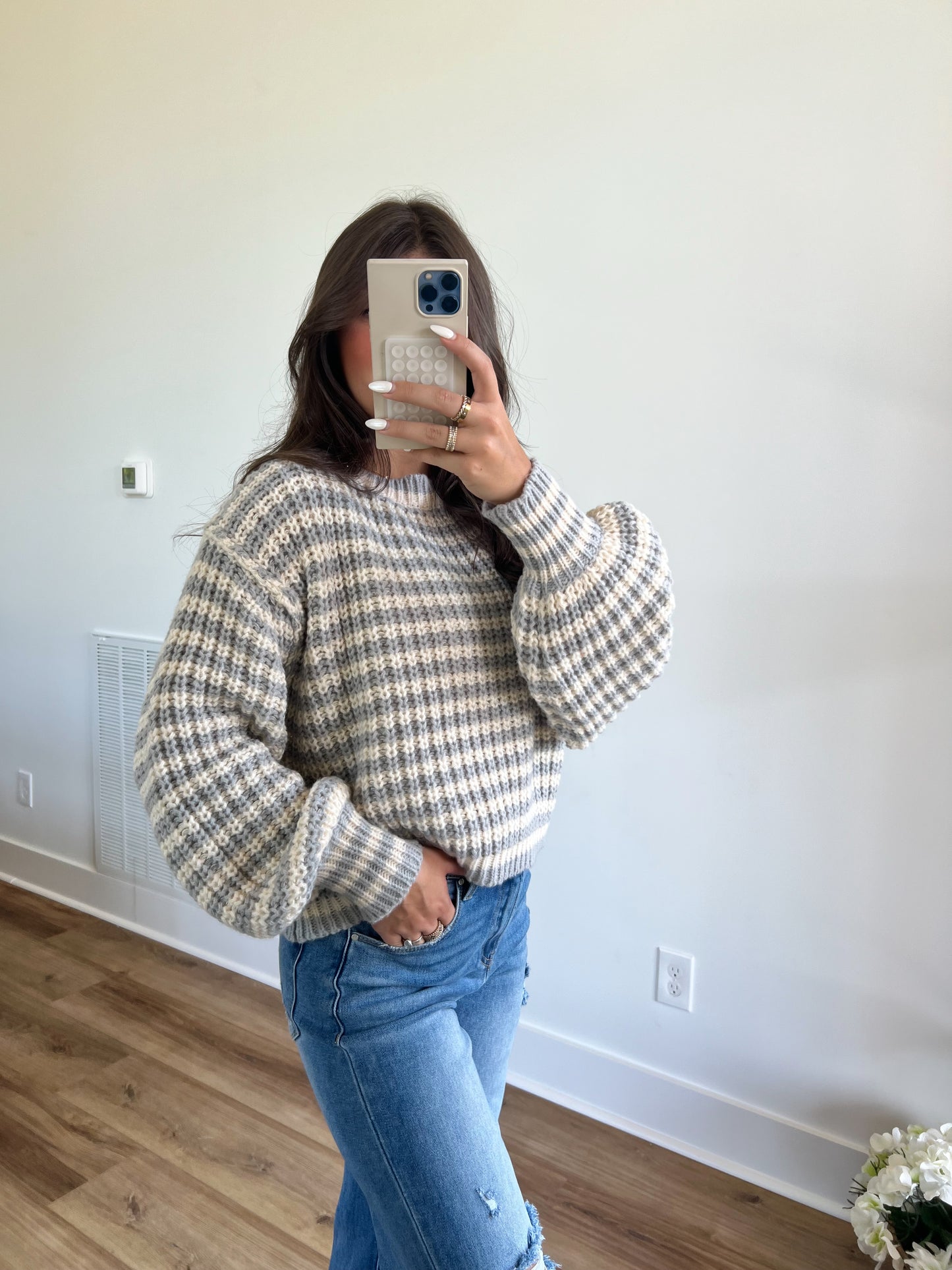 Chunky Knit Stripe Sweater (Slate Blue)