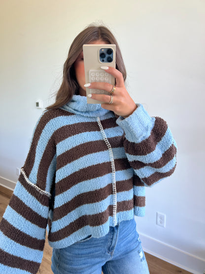 Turtle Neck Brown/Blue Stripe Sweater