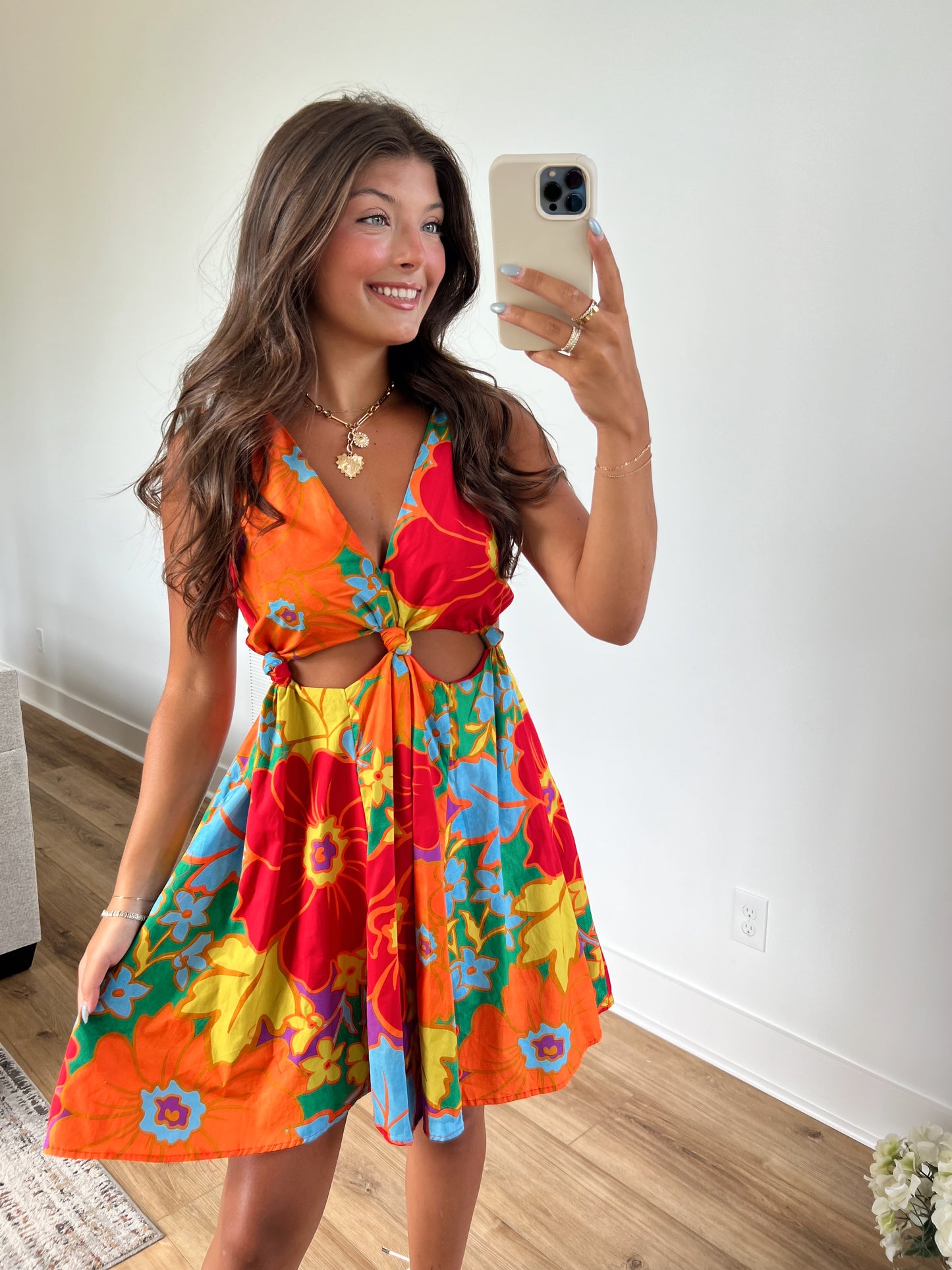 Hawaiian Waist Cut-Out Mini Dress