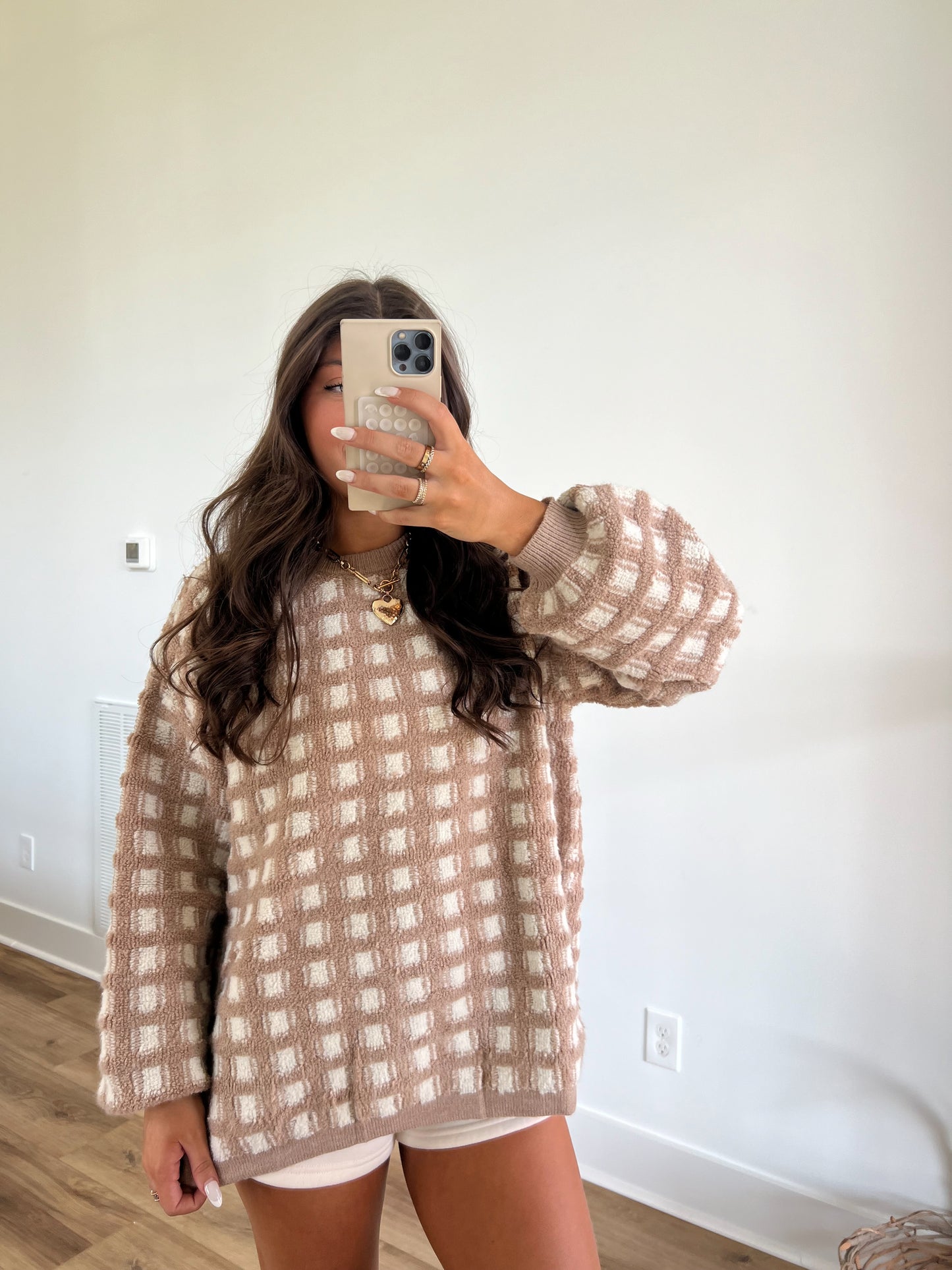 Taupe/Ivory Haddie Checkered Sweater