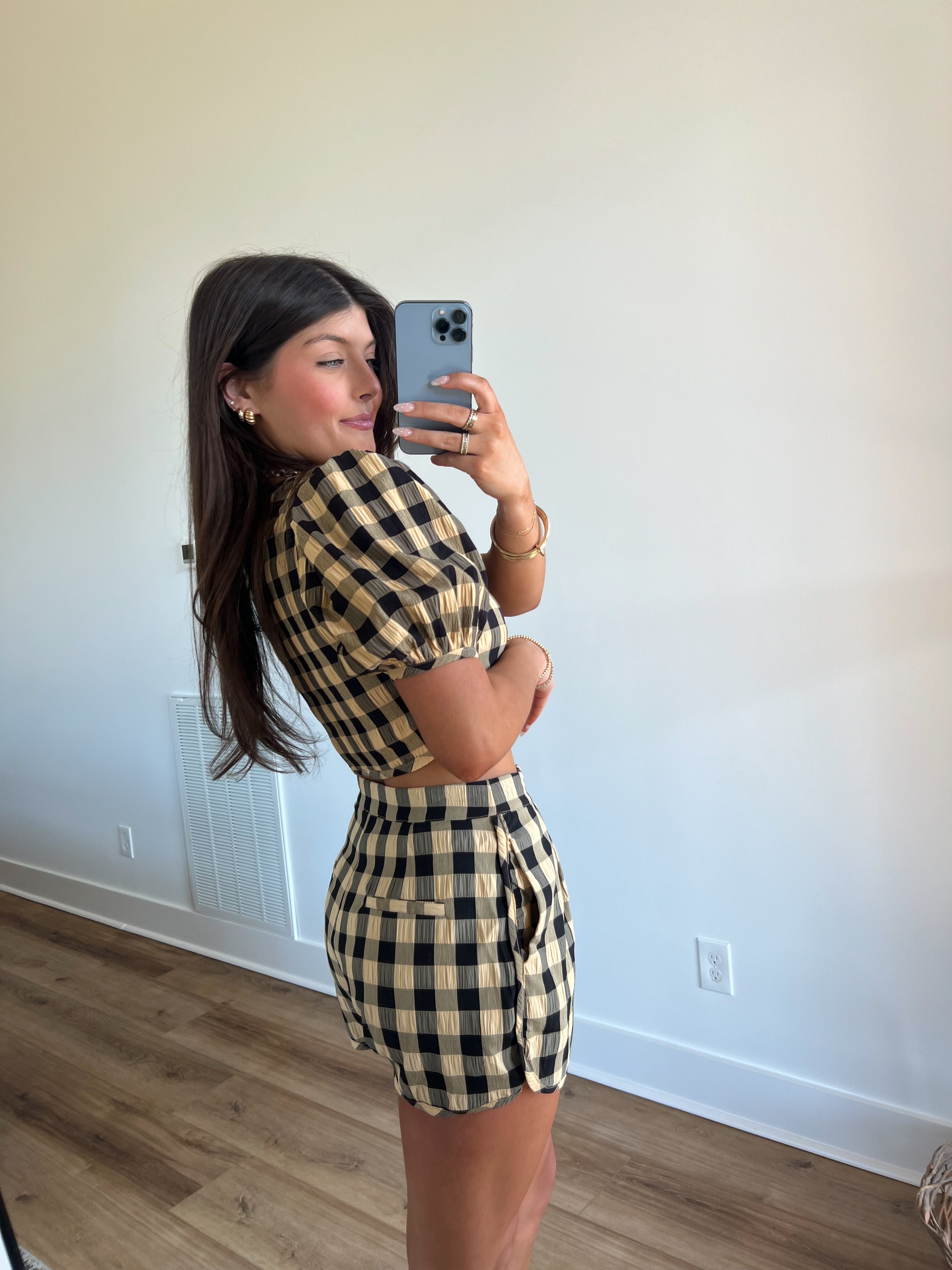 Carina Gingham Shorts Set (Yellow/Black)