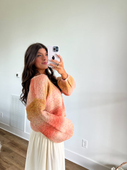 Peach Ombre Balloon Sleeve Sweater (Restock)