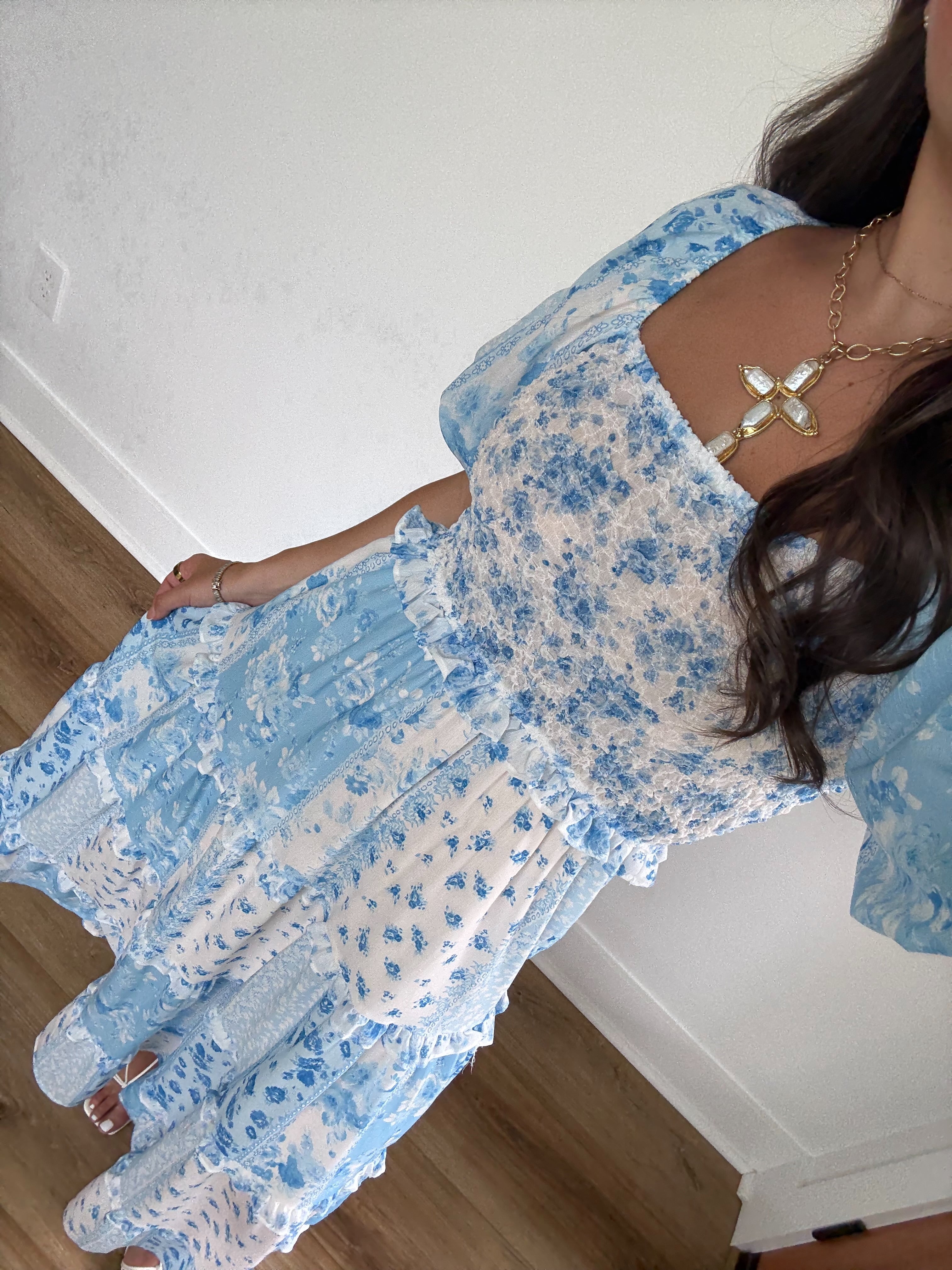 Blue Love Shack Patch Work Maxi Dress