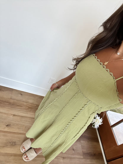 Matcha Scallop Midi Dress