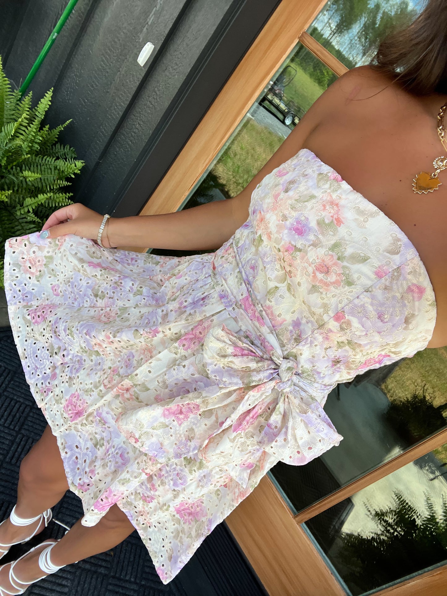 Beige Floral Wrap Mini Dress