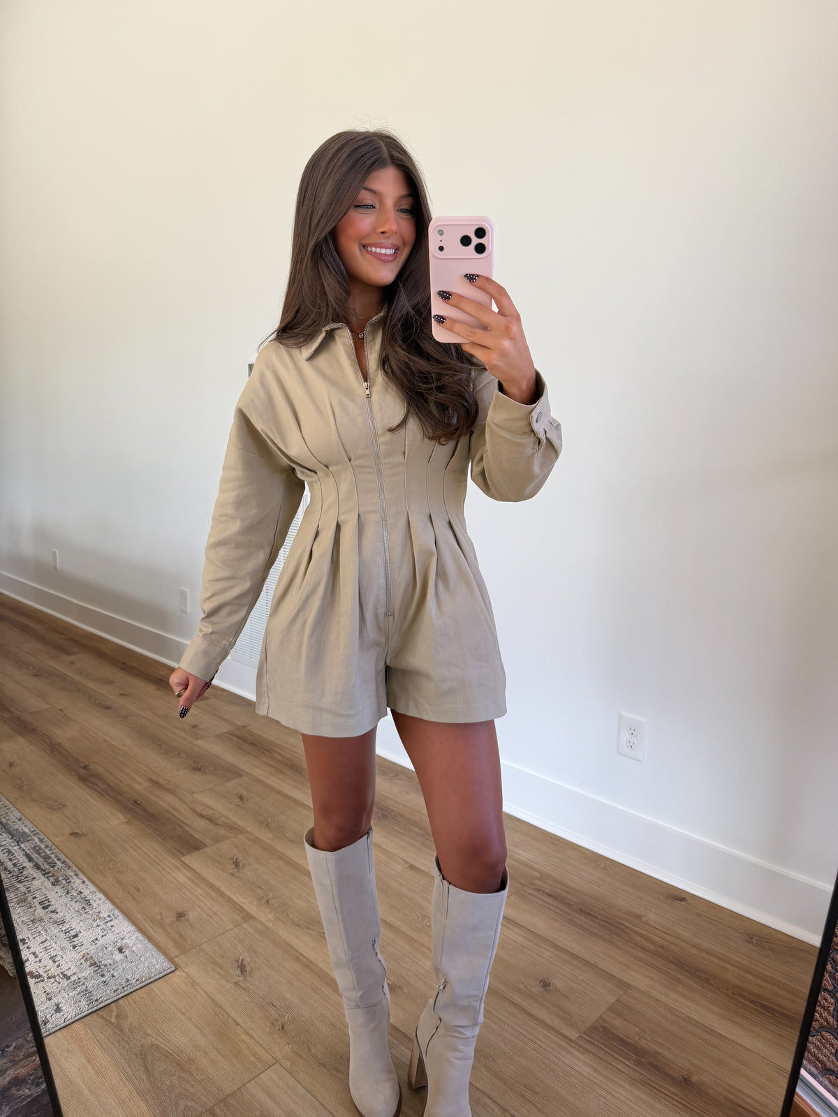 Toasted Almond Pleated Romper