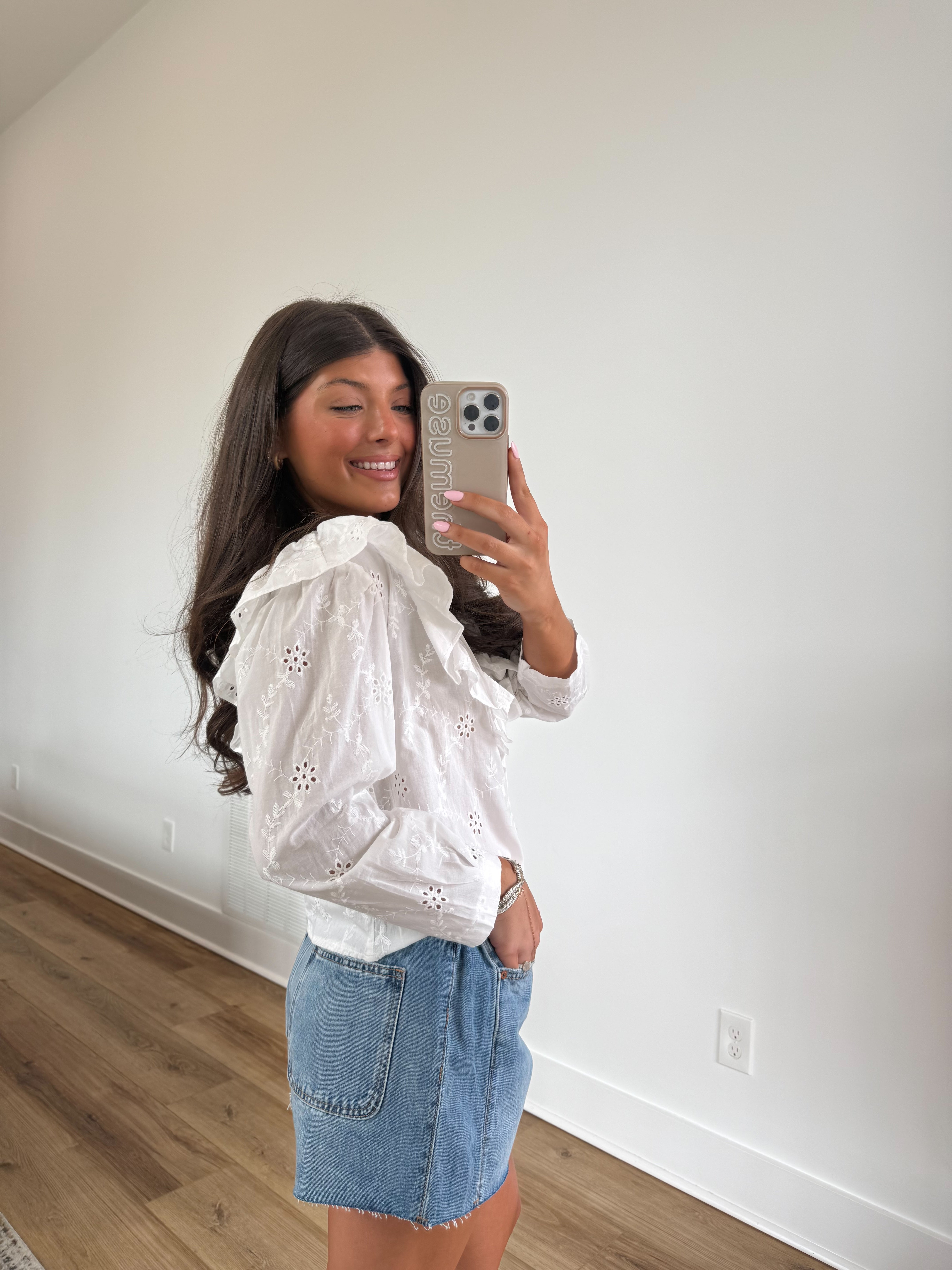 White Ruffle Eyelet Blouse
