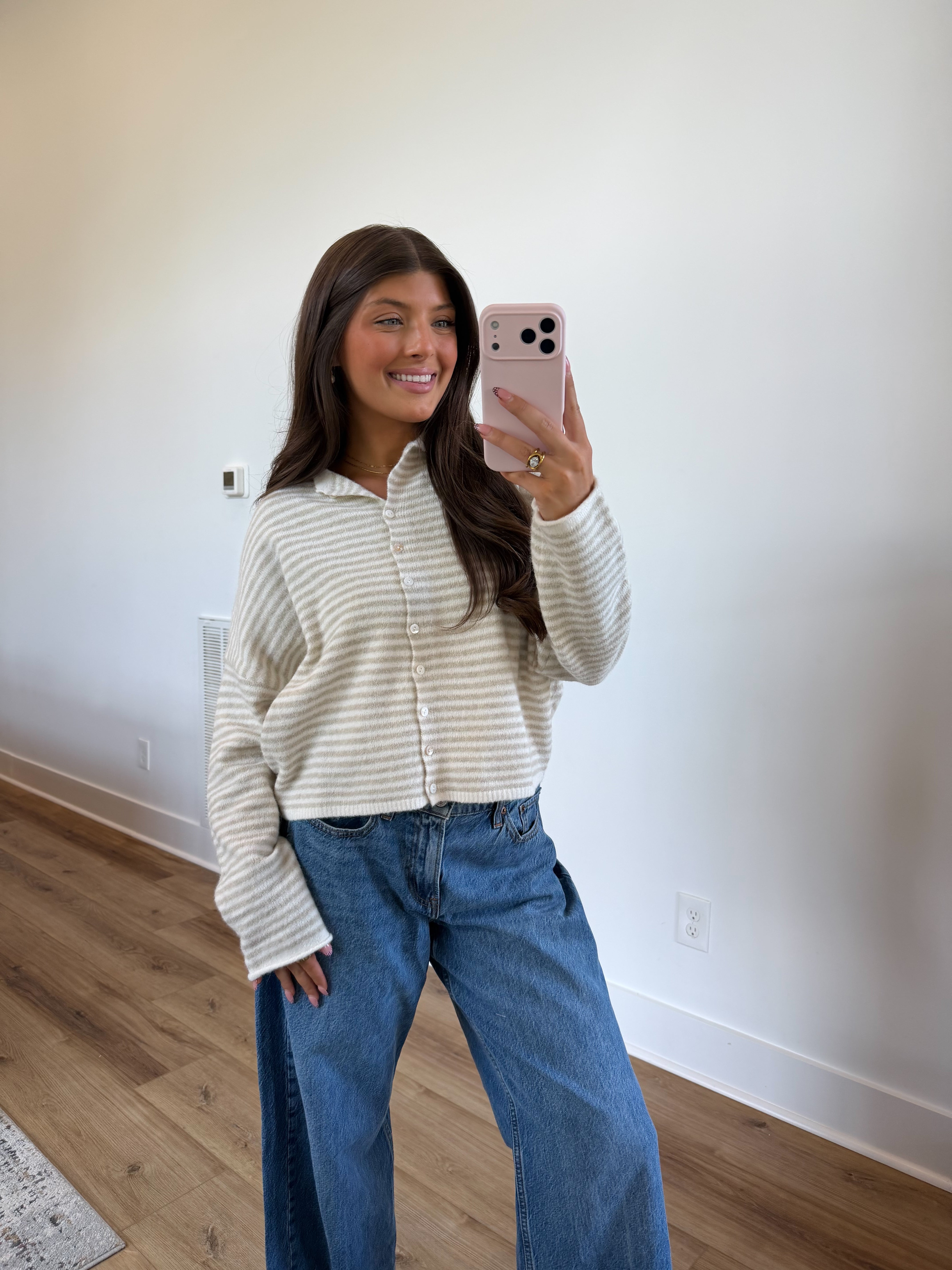 Best Dress Cardigan (Beige Stripes)