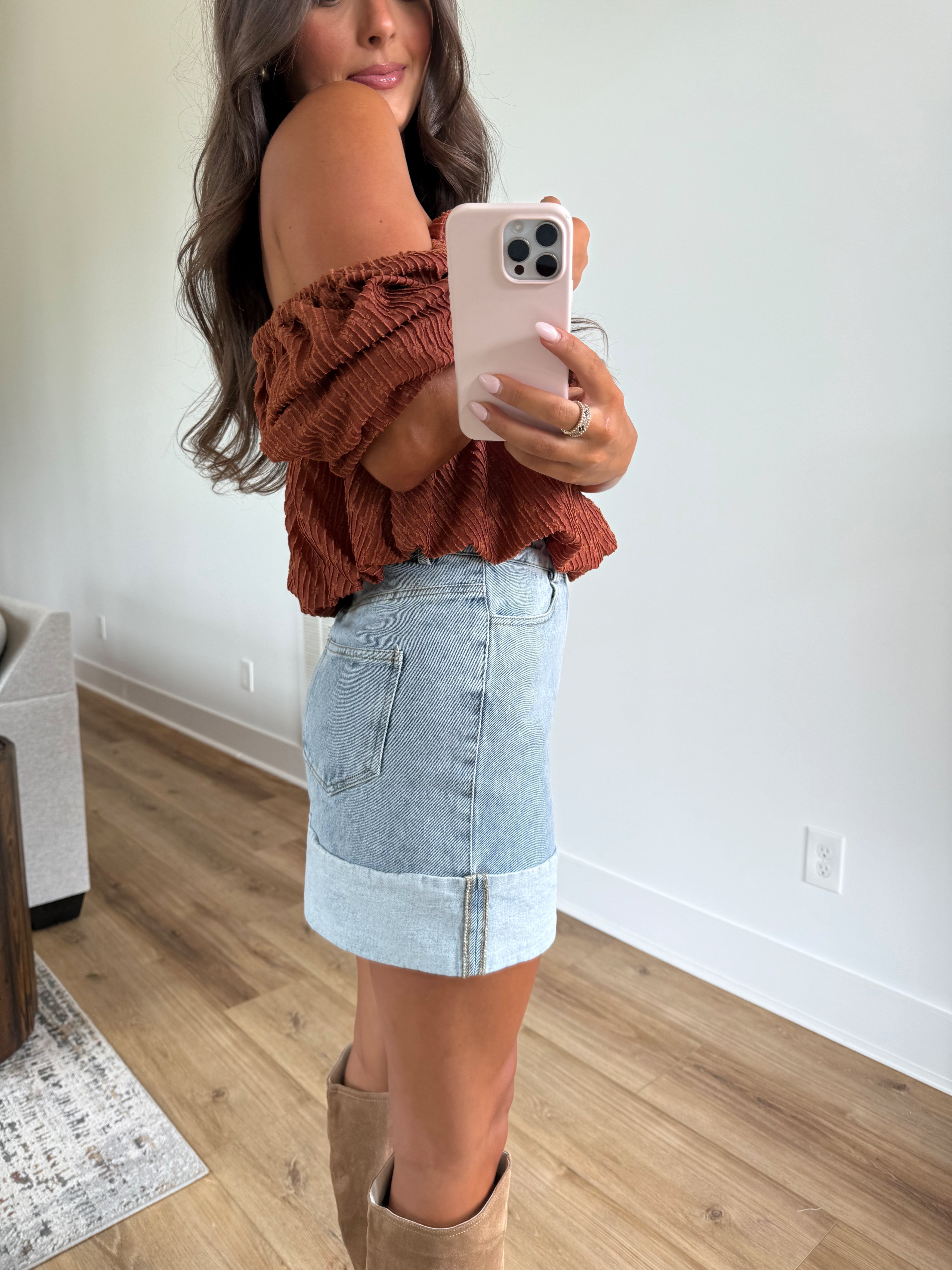 Cuffed Denim Skirt