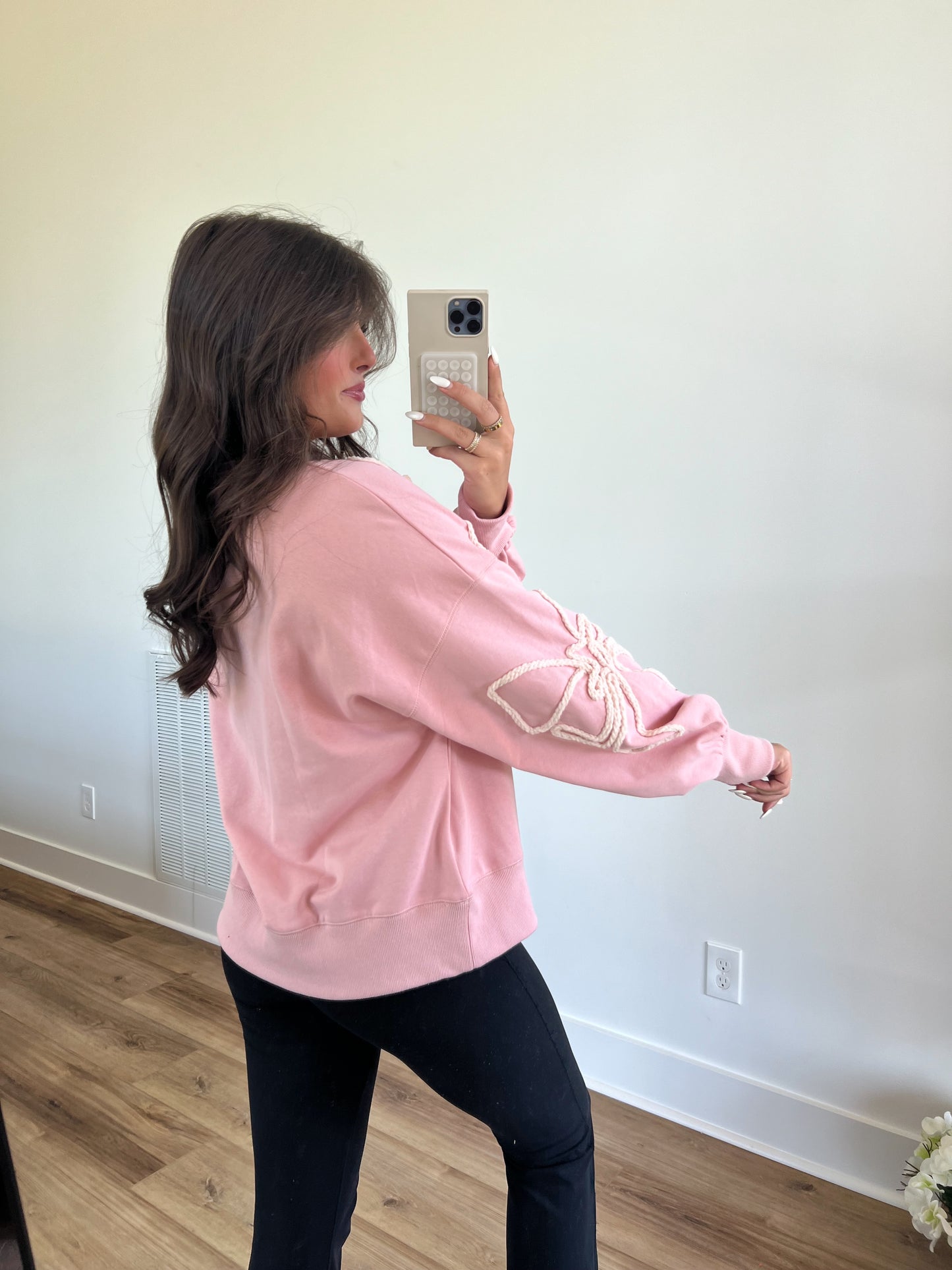 Baby Pink Bow Embroidery Sweatshirt