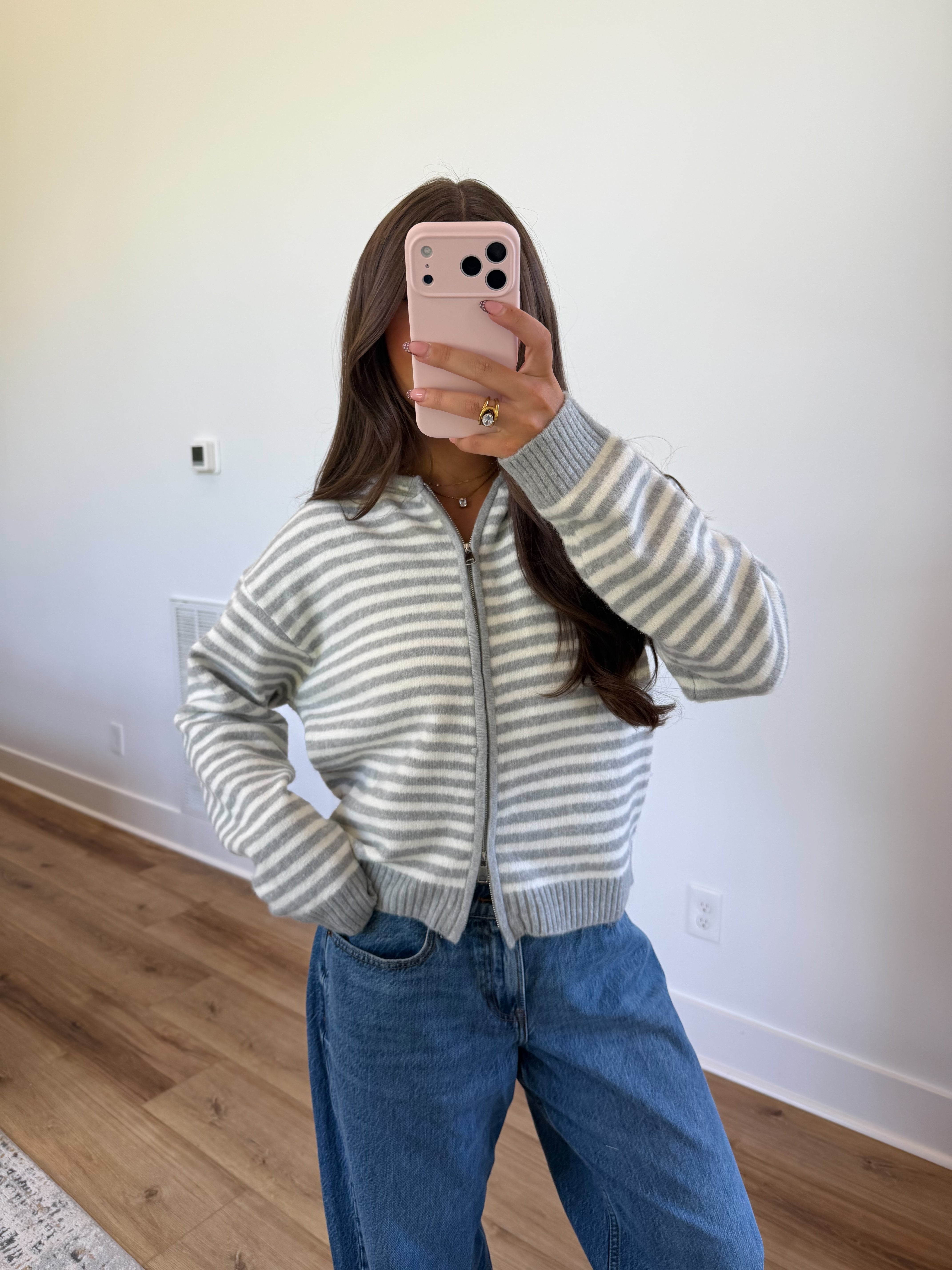 The Maddy Stripe Zip Up (Grey)