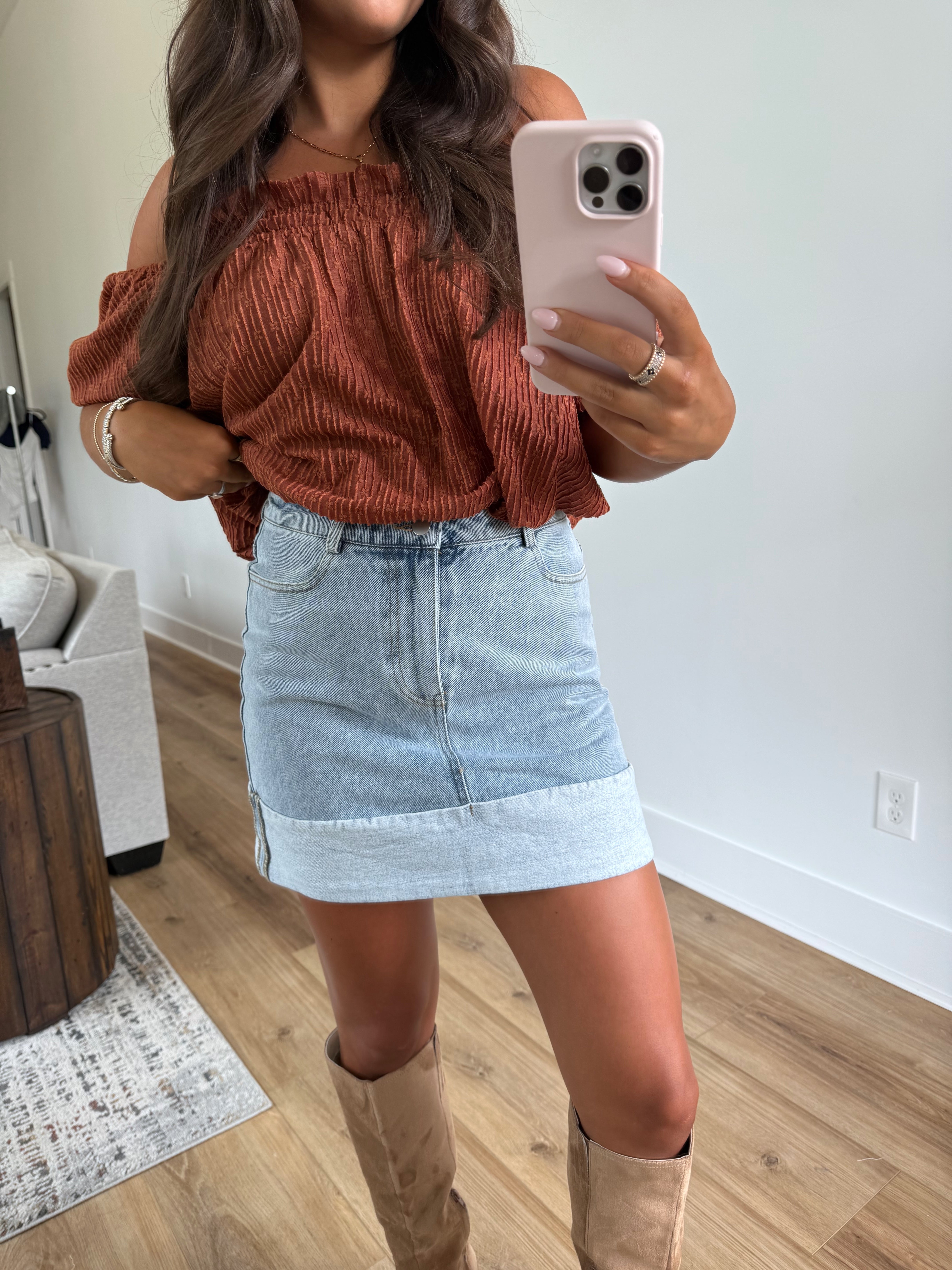 Cuffed Denim Skirt