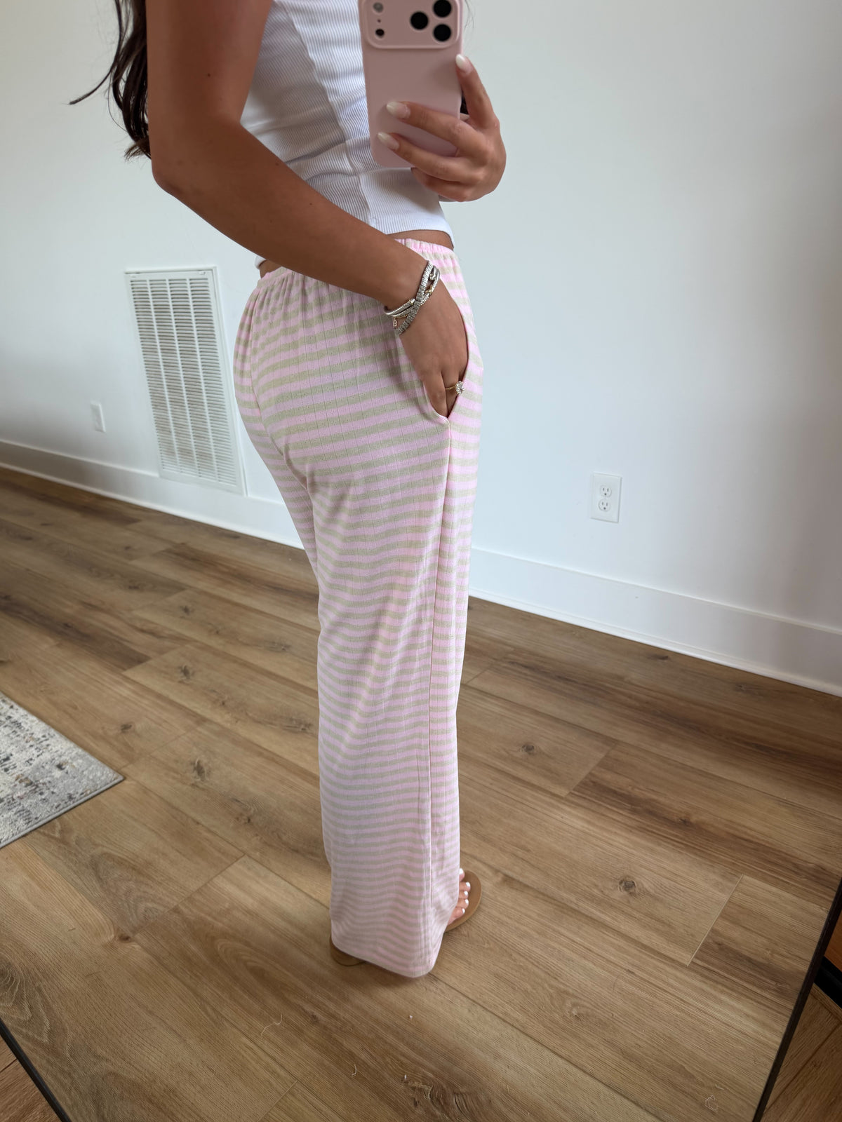 Pointelle Stripe Pants (Pink)