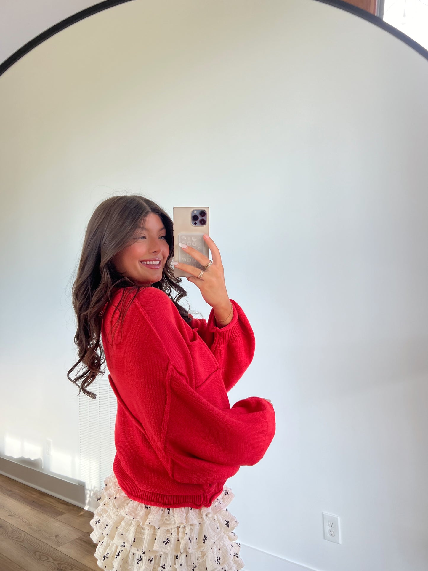 Red Cozy Balloon Sleeve Sweater