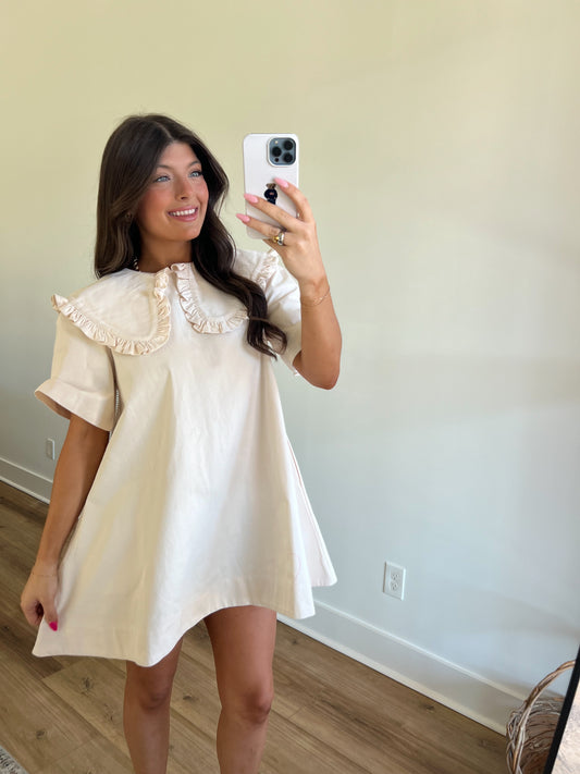 Cream Denim Peter Pan Mini Dress