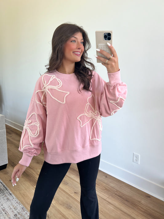 Baby Pink Bow Embroidery Sweatshirt