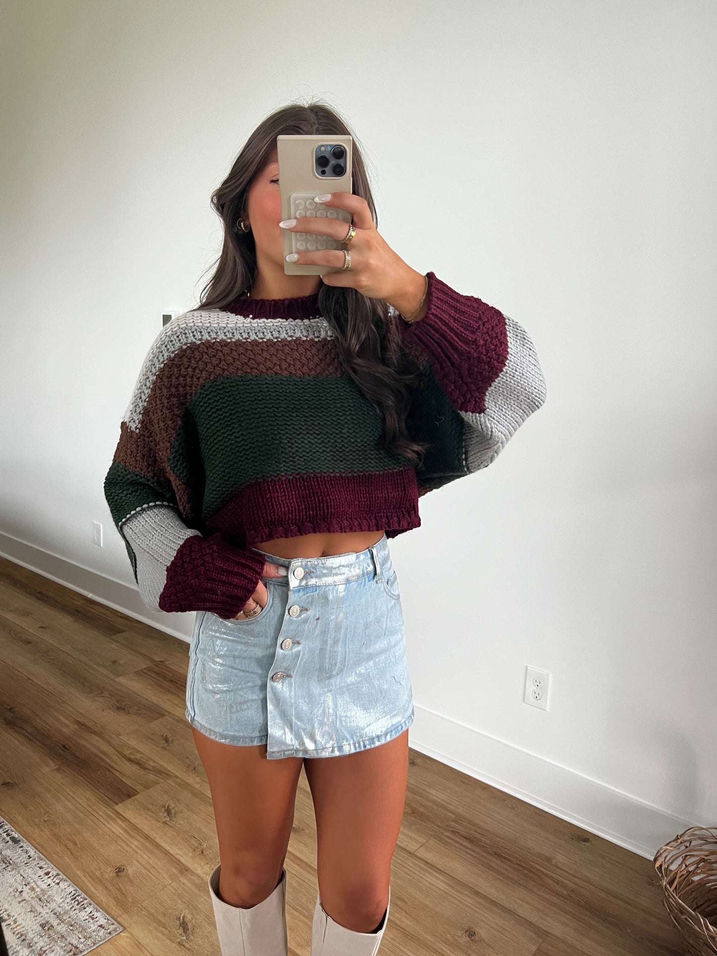 Winery Stripe Round Neck Sweater