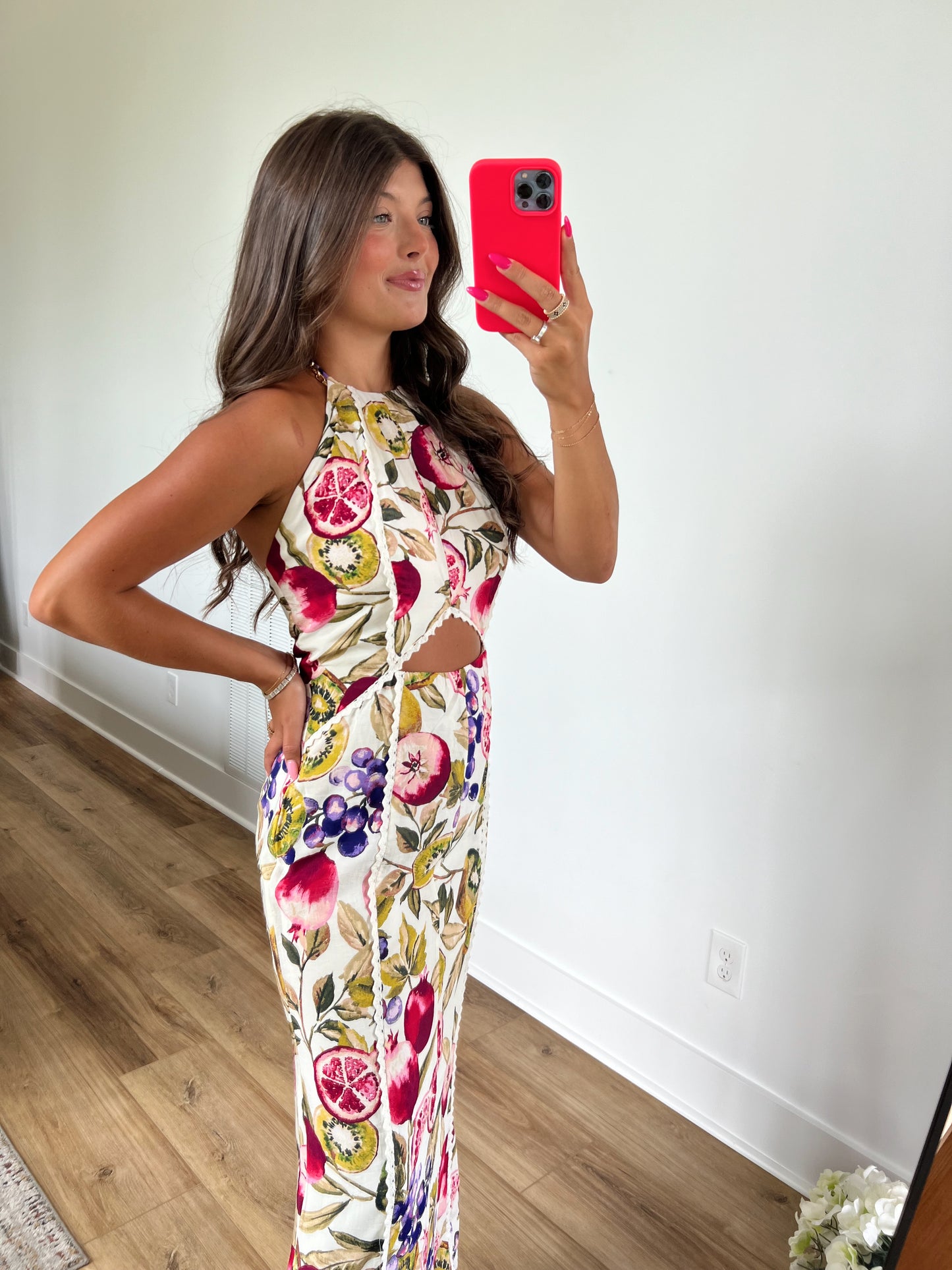 Fruit Detail Waist Cut Out Maxi Dress