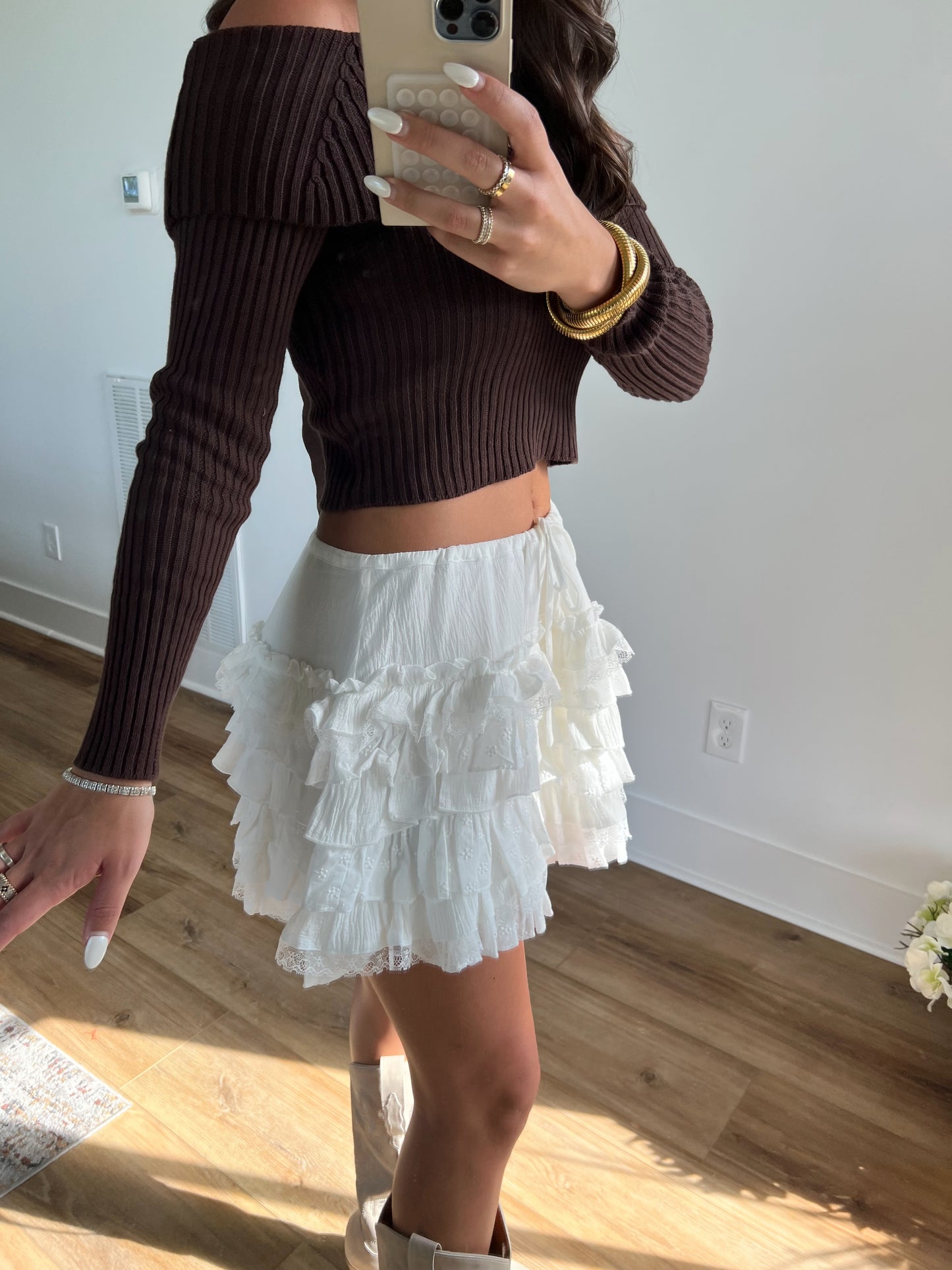 White Ruffle Tiered Mini Skirt (Restock)