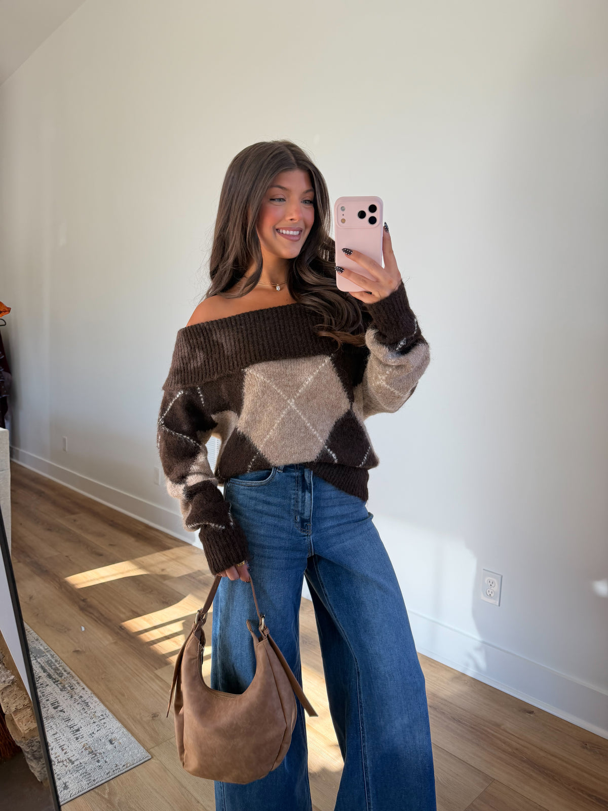 Plaid Off The Shoulder Sweater