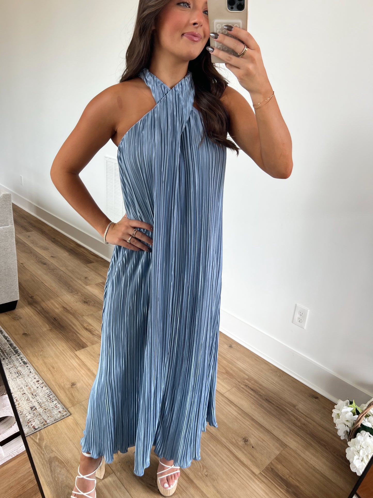 Dusty Blue Cross Front Maxi Dress