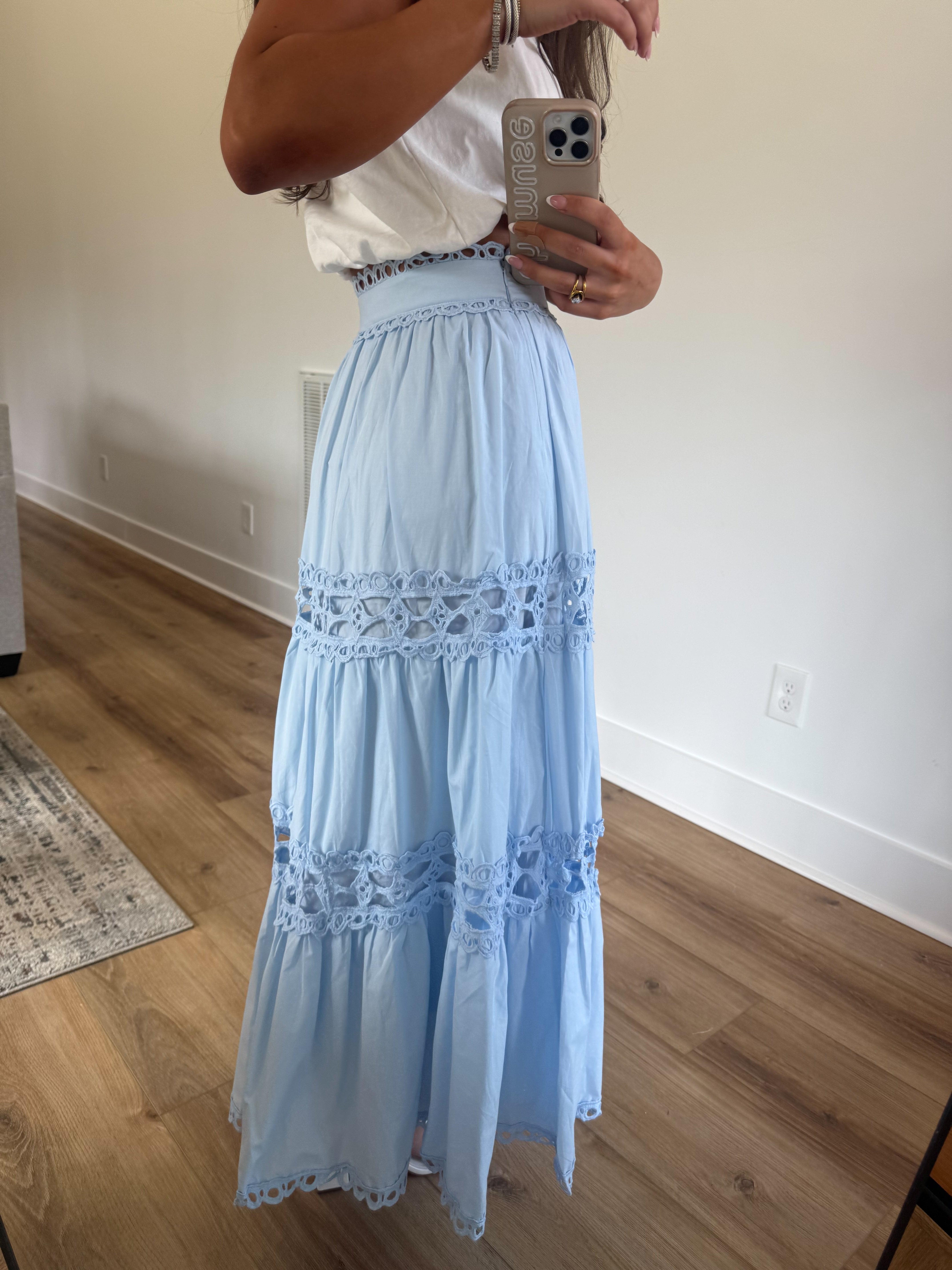 Classic Eyelet Midi Skirt (Blue)